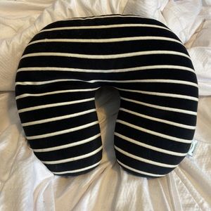 Black & white striped neck travel pillow
